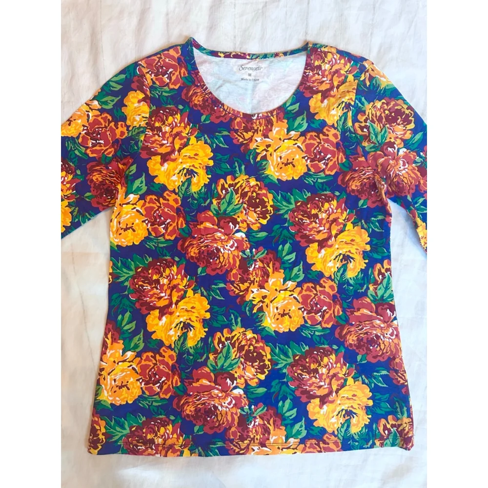 NWOT Women’s Medium Serengeti 3/4 Sleeve Floral Tunic Blouse Shirt